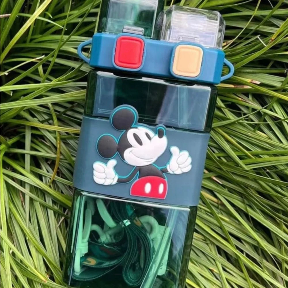 Blue Green Mickey Mouse Kids Water Bottle with Straw Cap